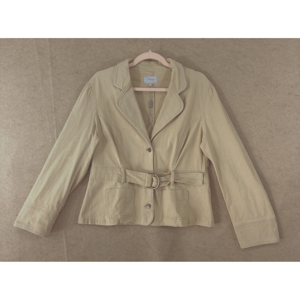 Per Una Denim Jacket Womens Sz 16 Khaki Belted Stretch Marks + Spencer NWT